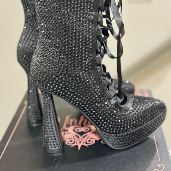 Rhinestones Lace Up Platform Booties Size 7 - Picture 8 of 16